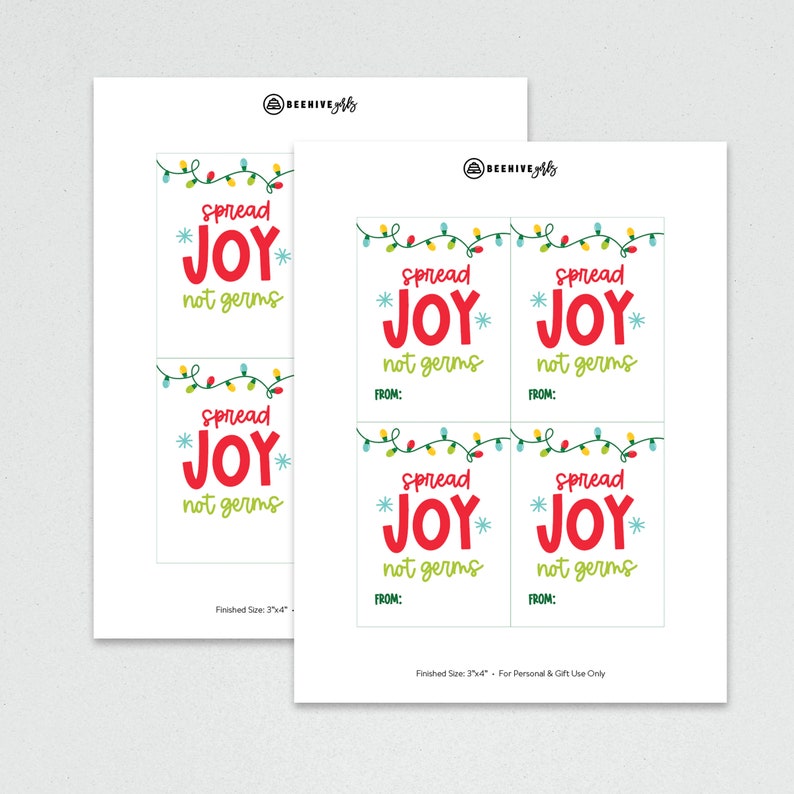 Spread Joy Not Germs Gift Tag INSTANT DOWNLOAD Etsy