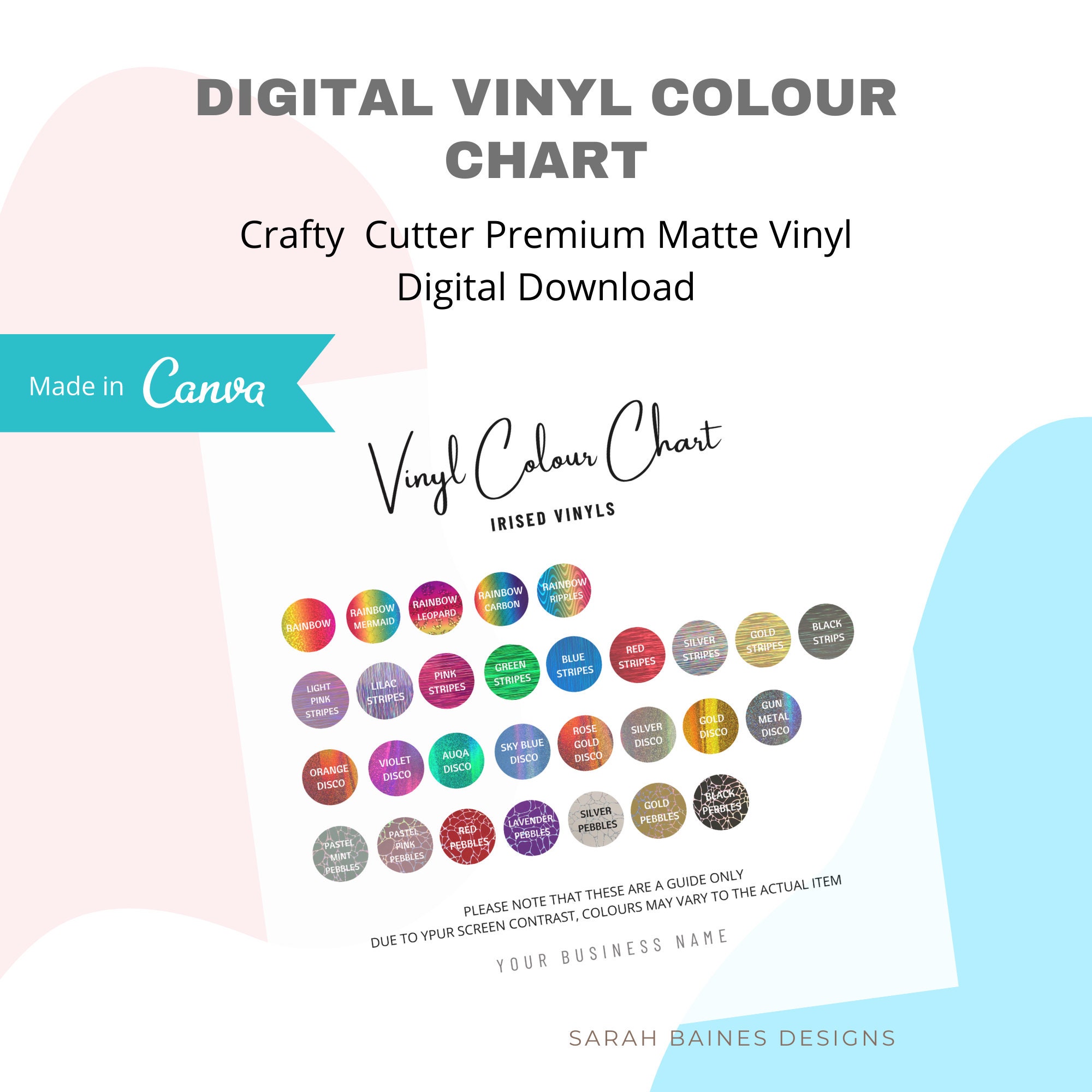 Editable Cricut Vinyl Color Chart, Permanent Vinyl Color Chart Editable  Template, Vinyl Colors Mockup, Canva Template, Vinyl Color Samples 