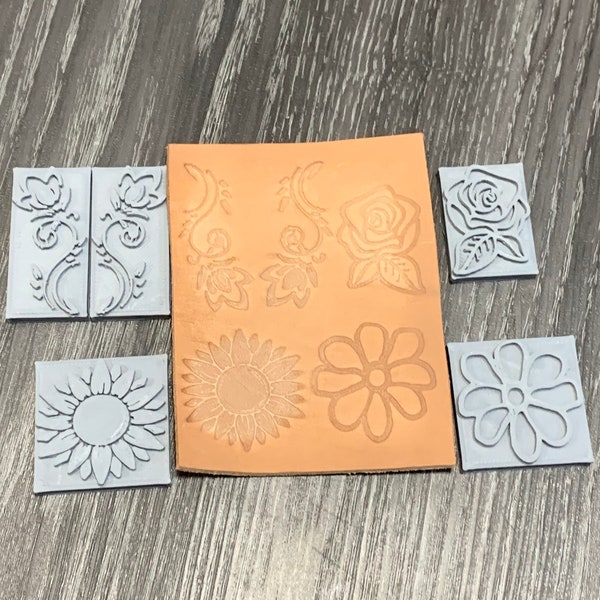 Flowers leather stamp set