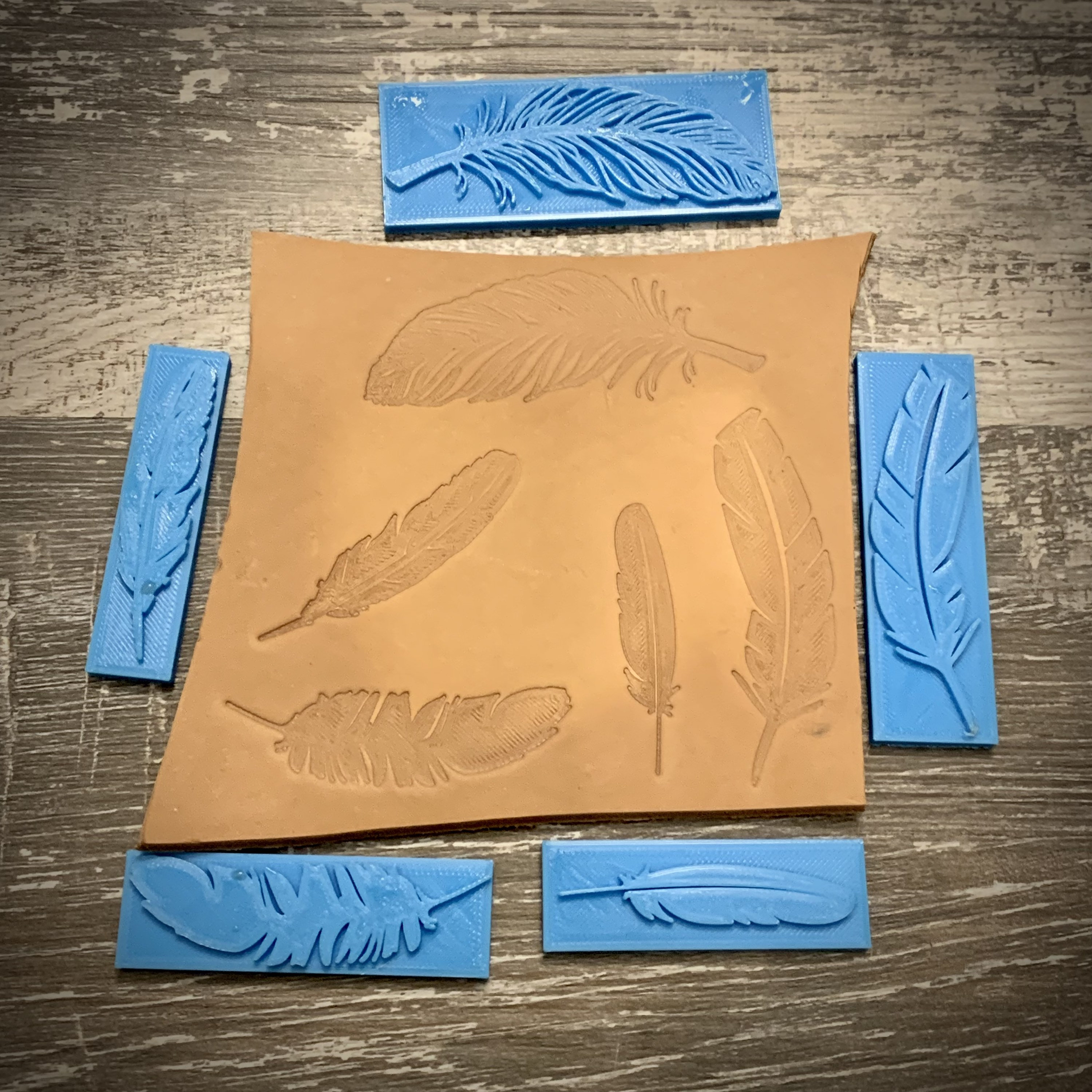 Feather Leather Stamp Set 3d Printed Embossing Tool Etsy