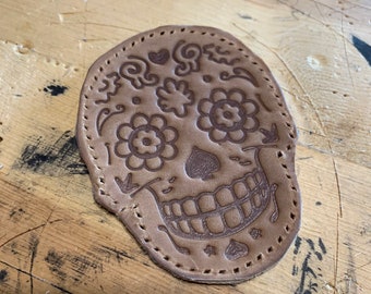 Sugar scull leather embossed patch. Day of the dead