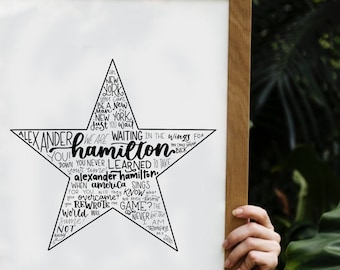 Hamilton Musical Silhouette Print | Hand-Lettered | Black and White | Digital Download