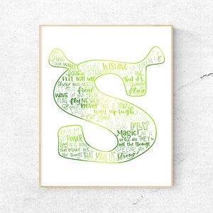 Shrek het muzikale silhouet-print | handgeschreven | groen | digitale download