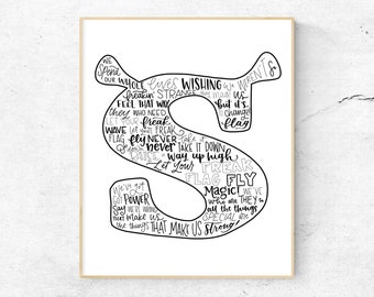 Shrek het muzikale silhouet-print | handgeschreven | zwart-wit | digitale download