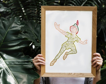 Peter Pan musikalisk silhuetttryck | Handskrivet | Grönt | Digital nedladdning