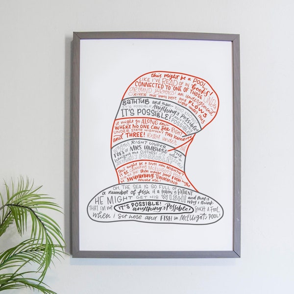 Seussical the Musical Silhouette Print | Hand-Lettered | Red & White | Digital Download