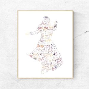 Anastasia muzikale silhouet print | Handgeletterd | Paars, oranje, roze, rood en geel | Digitale download