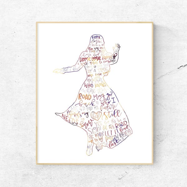 Anastasia Musical Silhouette Print | Hand Lettered | Purple, Orange, Pink, Red, and Yellow | Digital Download