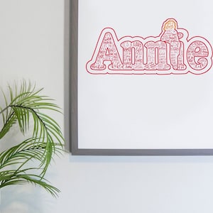 Annie Musical Silhouette Print | Hand-Lettered | Red, Orange | Digital Download