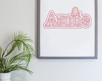 Annie Musical Silhouette Print | Hand-Lettered | Red, Orange | Digital Download