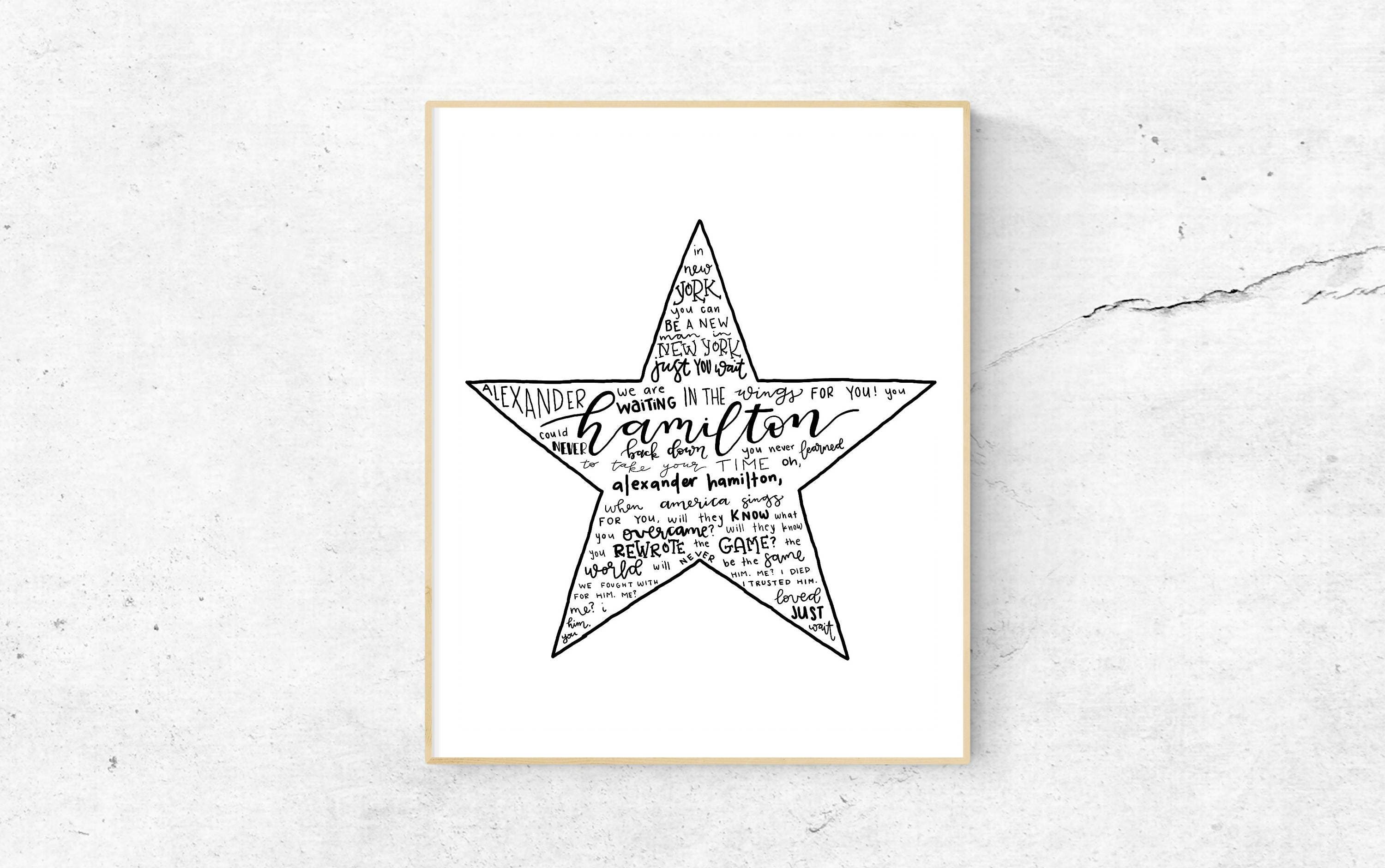 Hamilton Musical Silhouette Print Hand-Lettered Black and | Etsy