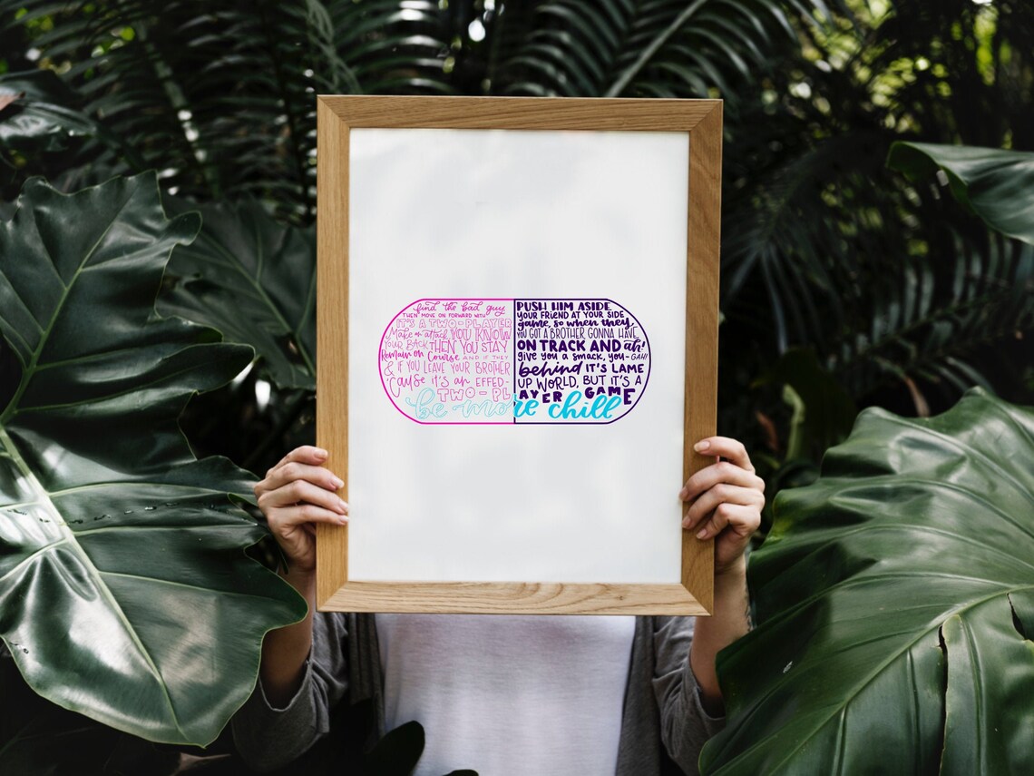 Be more chill musical silhouette print hand lettered pink