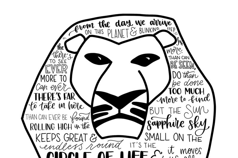 Lion King Musical Silhouette Print | Hand-lettered | Black and White