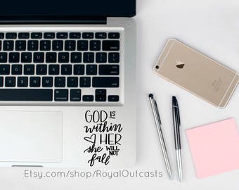 God is within HER she will not fall Psalm 46:5 Computer Laptop Sticker Decal