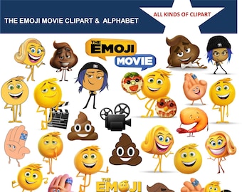 THE EMOJI MOVIE Clipart 300 Dpi Images Transparent Backgrounds & Full Alphabet True Type Font, Iron On Transfers, Stickers, Decals