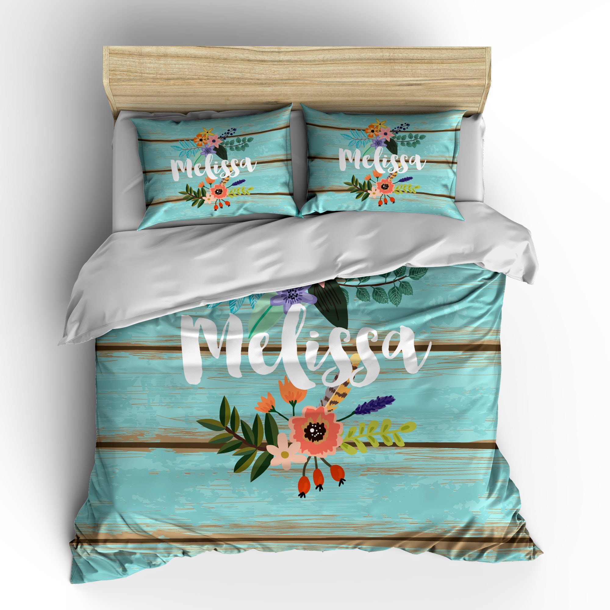 Personalised Duvet Cover Bedsheet Comforter Pillow Turquoise Etsy