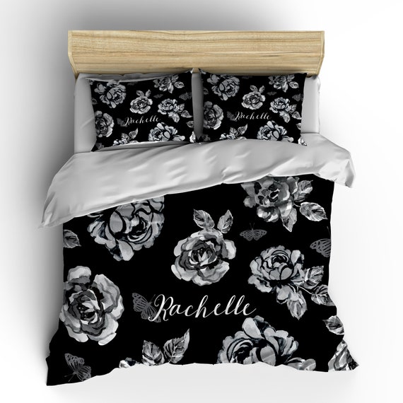 Personalised Duvet Cover Bedsheet Comforter Pillow Black Grey Etsy