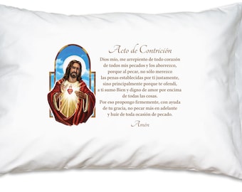 Acto de Contrición (Acto de Contrición en español), Fundas de almohada con oración católica en español, Regalos del Sagrado Corazón por menos de 20
