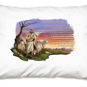 Spanish Lord&#39;s Prayer (Our Father) Prayer Pillowcase, Spanish Catholic Prayer Pillow Cases, Easter and Sacramental Gifts under 20