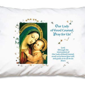 Our Lady of Good Counsel Portrait with Prayer on a Pillow Case, Catholic Pillowcases for Home and Gifts under 20