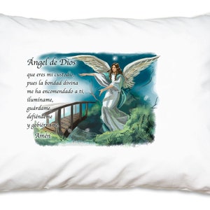 Spanish Angel of God (Guardian Angel) Prayer Pillowcase, Spanish Catholic Prayer Pillowcase Gifts under 20