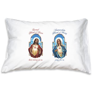 Sacred Heart of Jesus & Immaculate Heart of Mary Catholic Pillowcase, Catholic Prayers and Pillow Case Gifts under 20