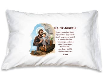 St. Joseph Prayer Pillowcase, Catholic Saints and Prayers on Pillow Cases for Birthday and First Communion Gifts under 20