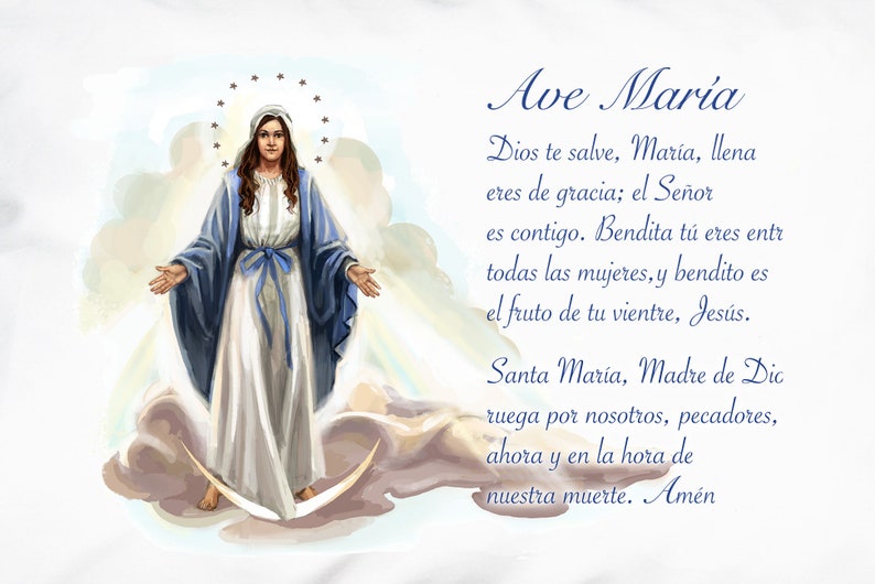 Spanish Ave María Hail Mary Prayer Pillowcase, Catholic Virgin Mary Christmas Gifts under 20 image 2