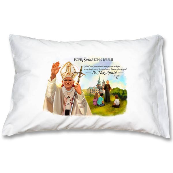Pope Saint John Paul II Prayer Pillowcase, Catholic Saints on Pillow Cases, Catholic Gifts under 20