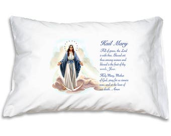 Hail Mary Prayer Pillowcase, Catholic Pillow Cases to Pray with, Blessed Virgin Mary Gifts under 20