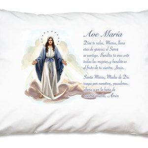 Spanish Ave María Hail Mary Prayer Pillowcase, Catholic Virgin Mary Christmas Gifts under 20 image 1