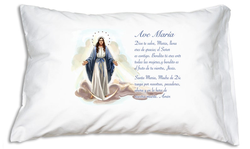 Spanish Ave María Hail Mary Prayer Pillowcase, Catholic Virgin Mary Christmas Gifts under 20 image 1