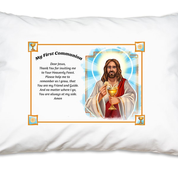 First Holy Communion Prayer Pillowcase, Custom First Eucharist Gifts for Boys & Girls under 25