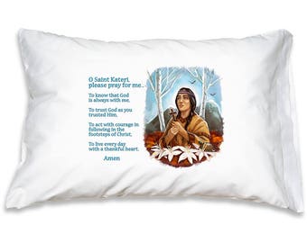 St. Kateri Prayer Pillowcase, Saint Pillow Cases for Catholic Home Decor and Kids' Birthday Gifts under 20