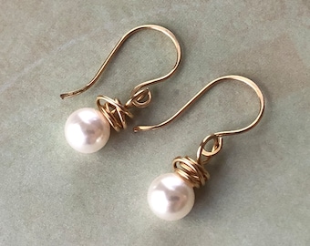 Minimalist Earrings Crystal Pearl Jewelry Pearl Earrings Dangle Pearl Earrings Wedding Gold Filled Faux Pearl Earrings Bridesmaid Pearl