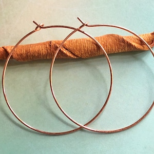 Handmade Hammered Copper Hoop Earrings, Minimalist Artisan Jewelry, 2 Inch Diameter