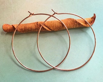 Handmade Hammered Copper Hoop Earrings, Minimalist Artisan Jewelry, 2 Inch Diameter