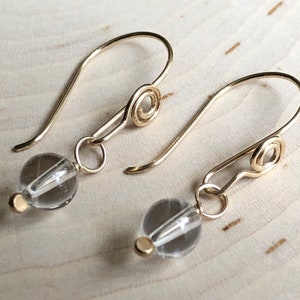 Gold Filled Earrings Minimalist Jewelry Round Clear Quartz Drop Earrings Earrings Dangle Minimalist Gemstone Earrings Quartz Earrings