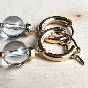 Gold Filled Hoop Earrings Gemstone Earrings Dangle Clear Quartz Crystal Earrings Gemstone Hoop Earrings Minimalist Earrings Dangle Gold Hoop