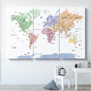 Große Leinwand Lernbare Weltkarte | Wandbild, Weltkarte, Wanddeko, Weltkarte, Wanddeko, Weltkarte, Wandkunst, Schule, Kinderzimmer, Schule, Kinderzimmer