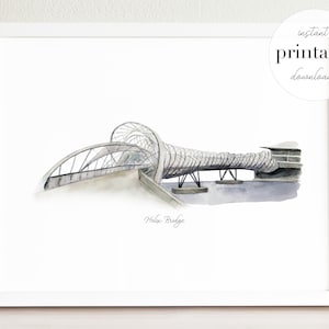 Singapore Helix Bridge Watercolor Print: Travel Wall Art (Digital Download)