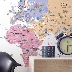 Pastels Educational World Map Wall Decal | Playful Nursery Decor | Kids ...