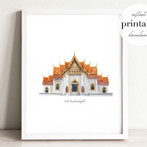Wat Benchamabophit Watercolor Print: Thailand Travel Art (Digital Download)