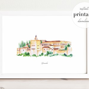 Granada Imprimable, illustration, impression d’art mural, décor de pépinière, point de repère, espagne, chambre d’enfants, impression de voyage, art de voyage, décor de pépinière