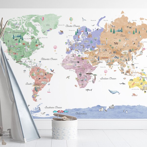 World Map Wall Decal Etsy