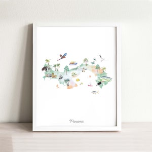 Panama Karte Kunstdruck illustriert, Wohndeko, Reise Poster, Aquarell Karte, Kartendruck, Fernweh, Reisekunst, Karte