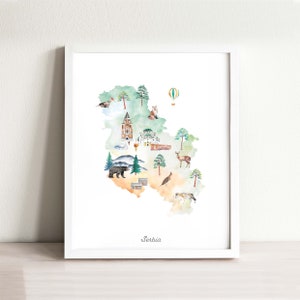 Serbien Karte Kunstdruck Illustriert | Wasserfarben Poster, Landkarte Poster, Wanddeko, Landkarte, Wanddeko, Wanddeko, Reiseposter