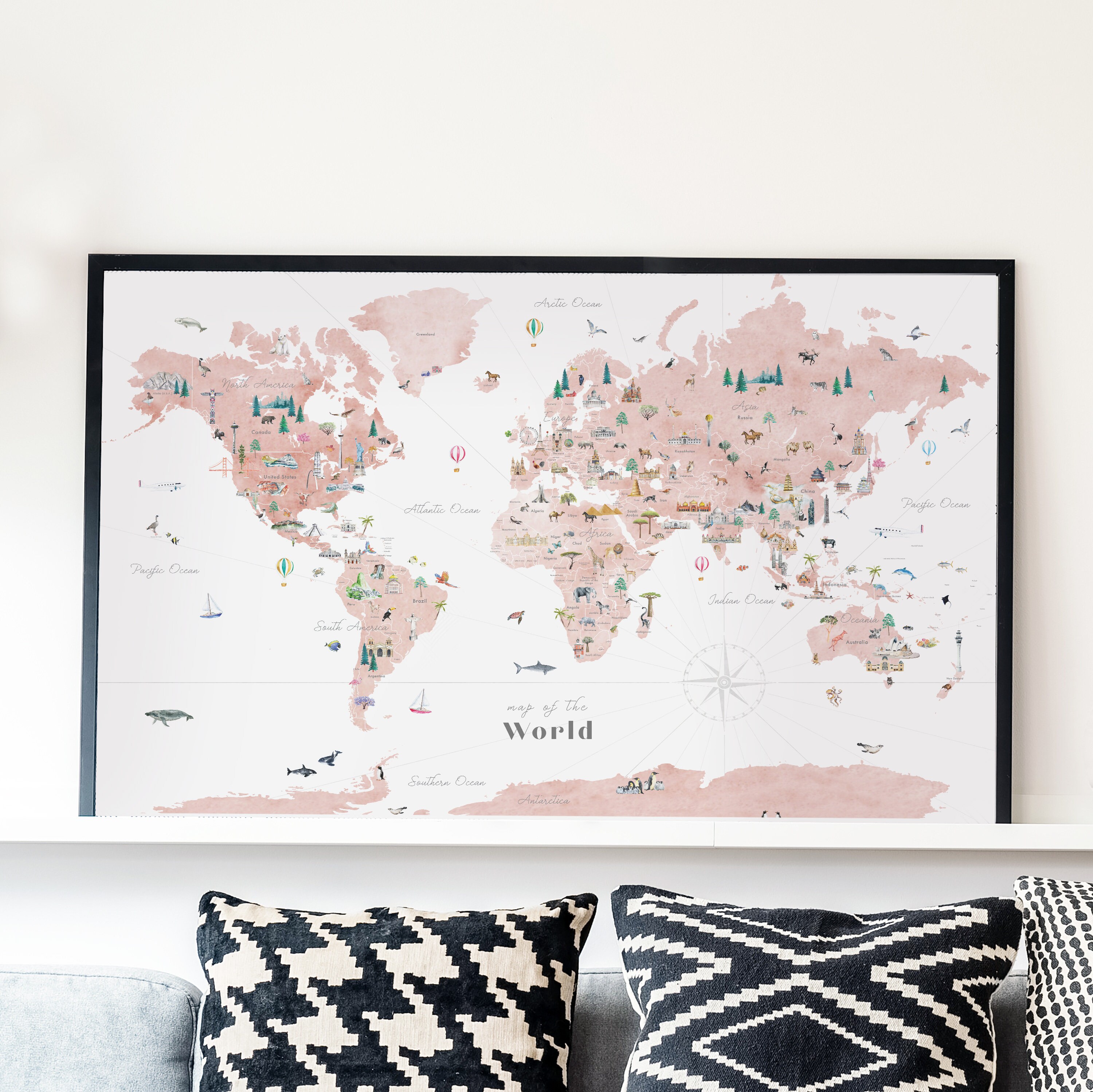 pink-educational-world-map-printable-nursery-decor-world-map-etsy