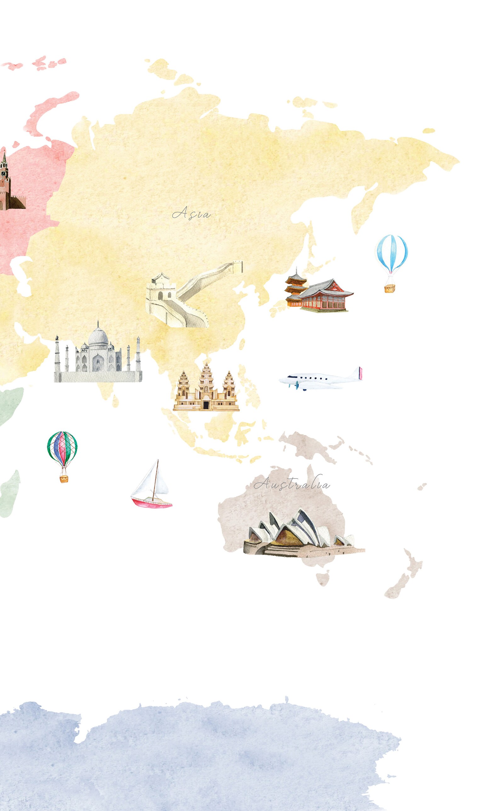 Colorful Landmarks World Map Printable Wall Art Print - Etsy