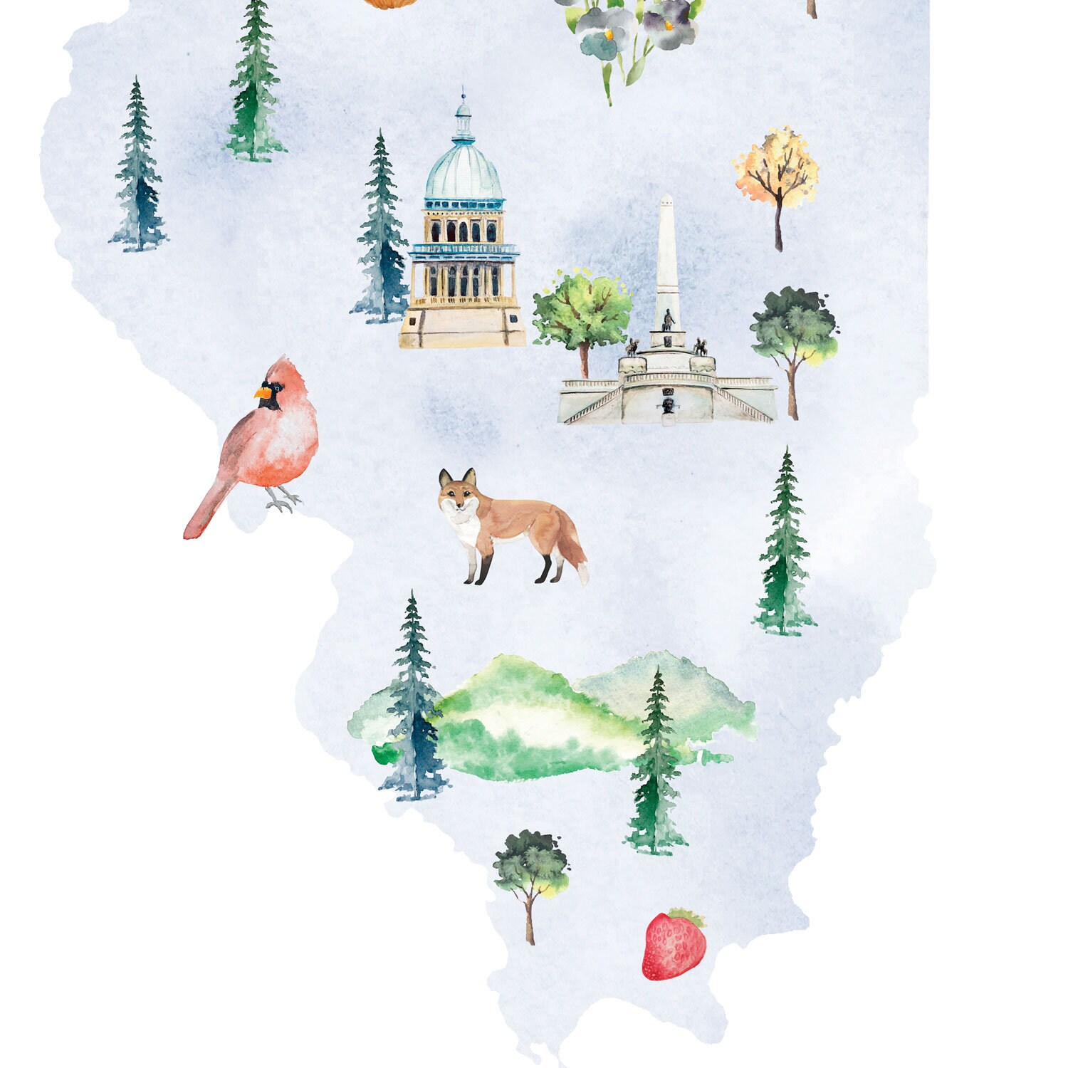 Illinois Printable State Map Illustrated Wall Art Print | Etsy